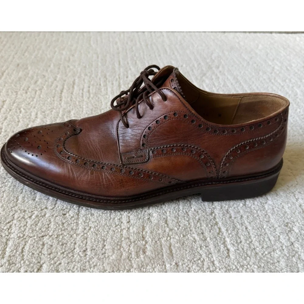 Magnanni Mens‎ Brown Leather Wingtip Brogue Oxford Shoes Vibram Sole 10 M Cognac